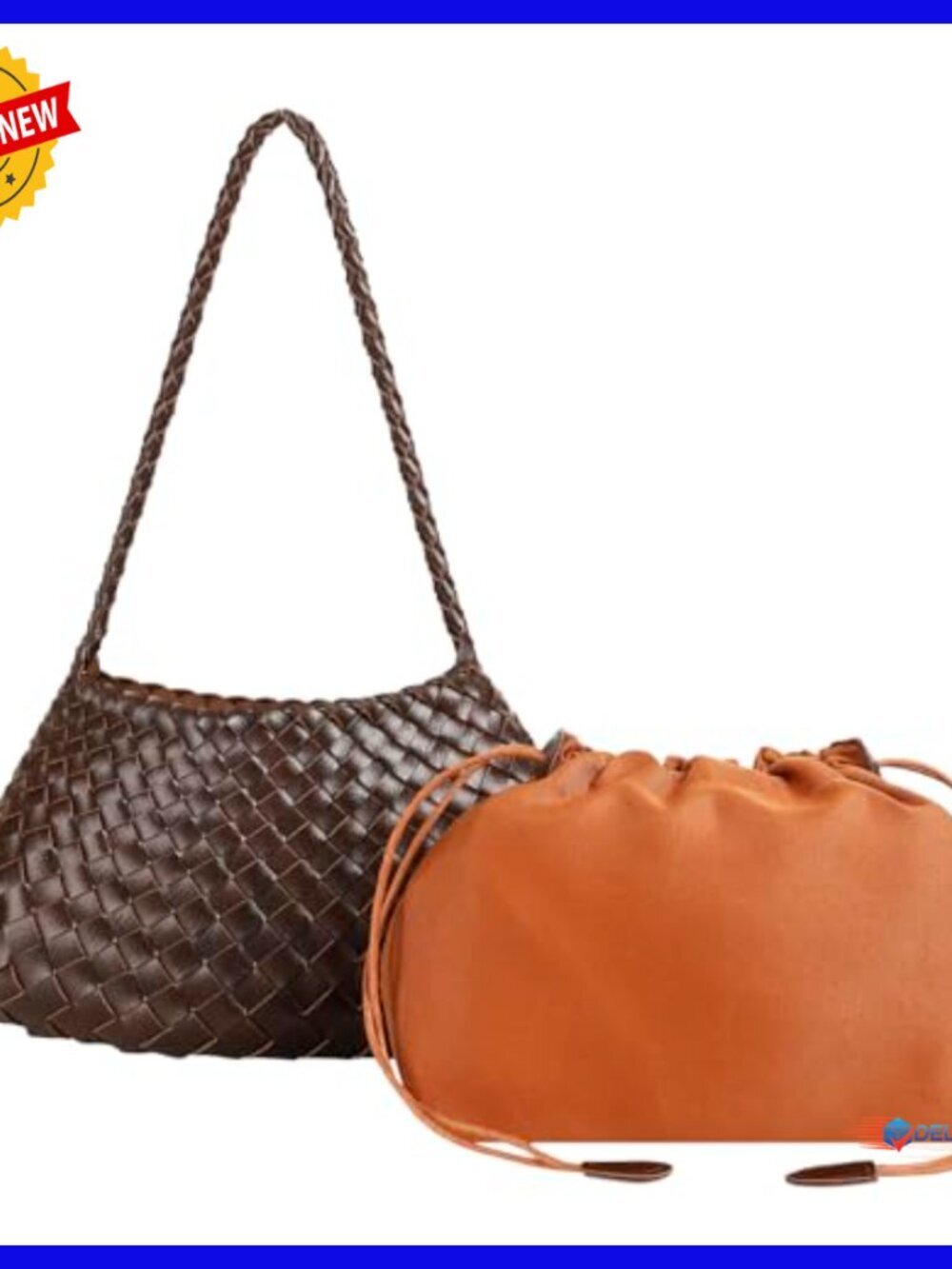Vegan Leather Woven Hobo Tote Shoulder Bag Small Size Handcrafted - Picture 4 of 7